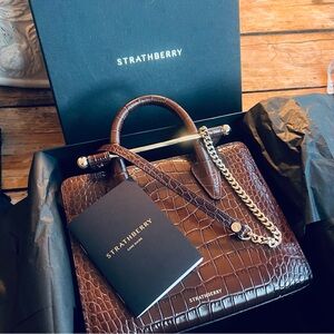 Strathberry Brown Croc-Embossed Leather Women’s Handbag